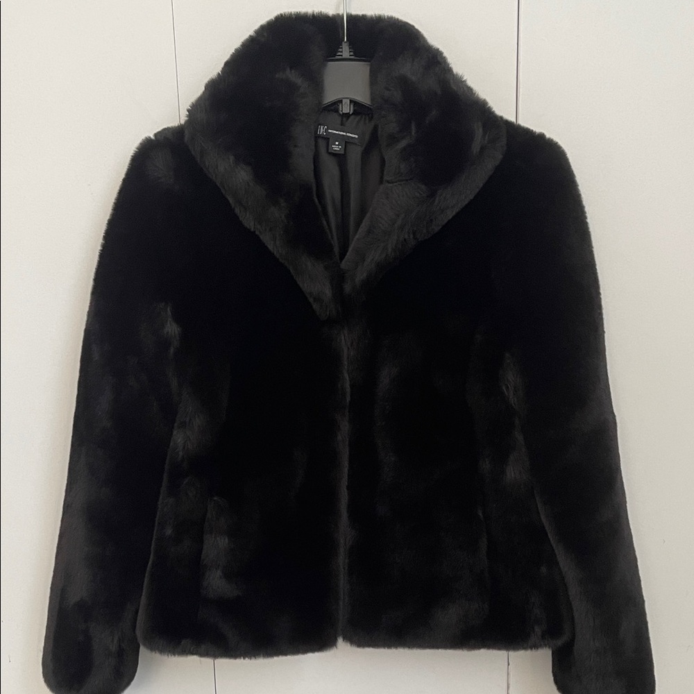INC International Concepts Black Faux Fur Jacket